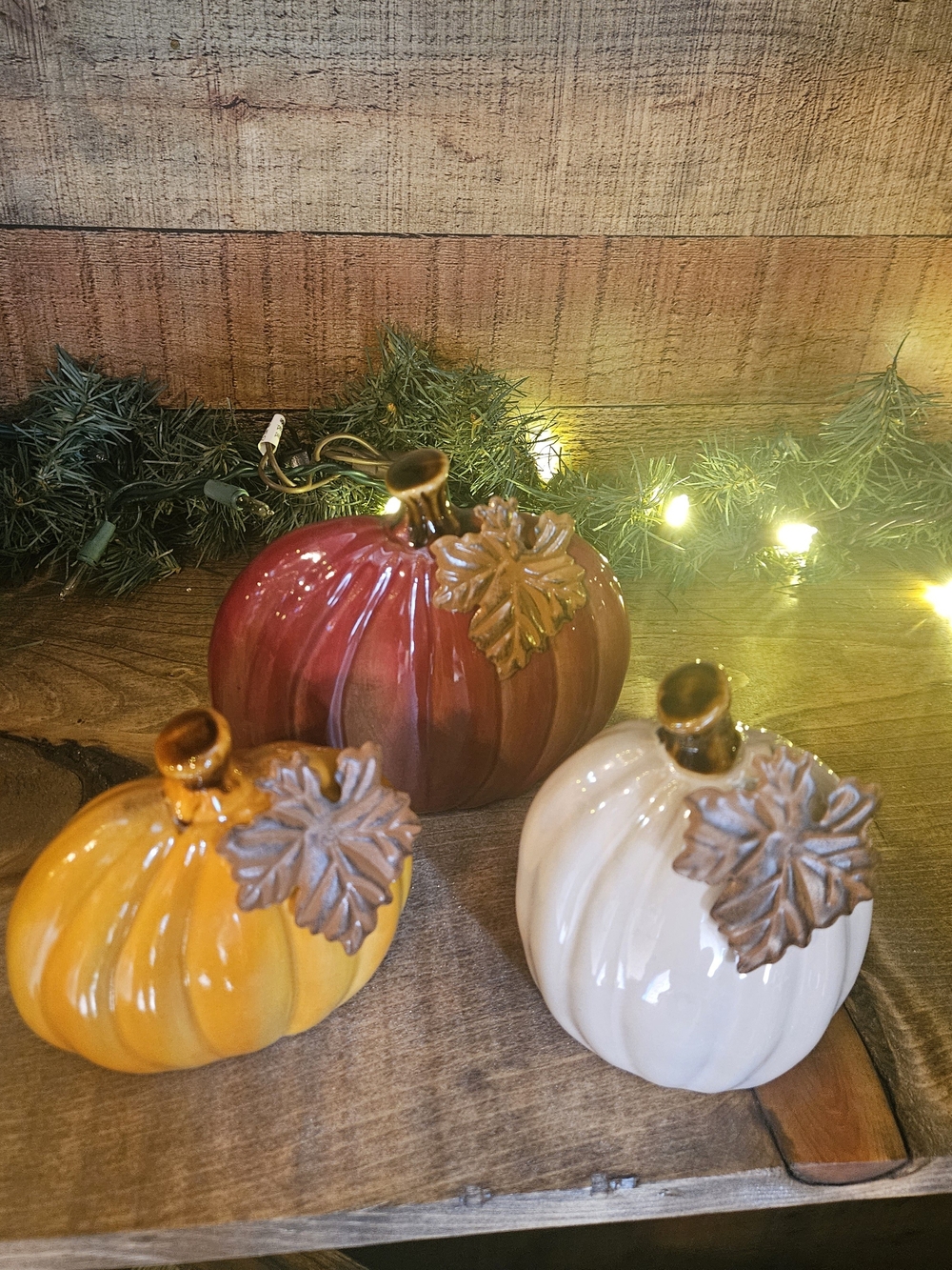Ceramic Autumn Pumpkin Trio - Red, Orange, White